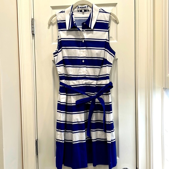 Milly Cobalt Blue & White Striped Collared Dress for Office or Casual sz.10 - Picture 1 of 11